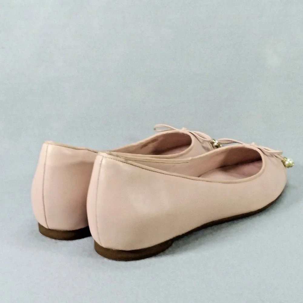 Michael Kors Gia Ballet Flats Pink  pearls bow slip on leather Womens Sz 8 Chic
